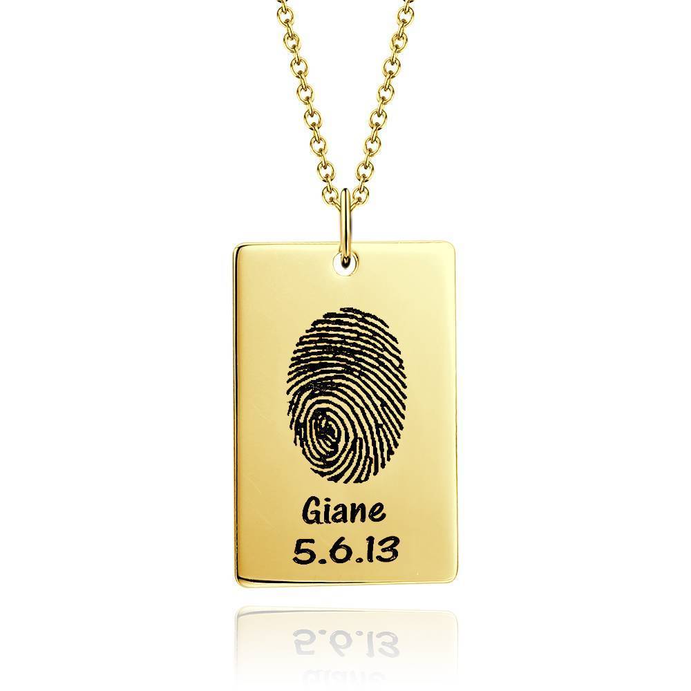 Custom Actual Fingerprint Engraved Photo Necklace Copper in 14k Gold Plated