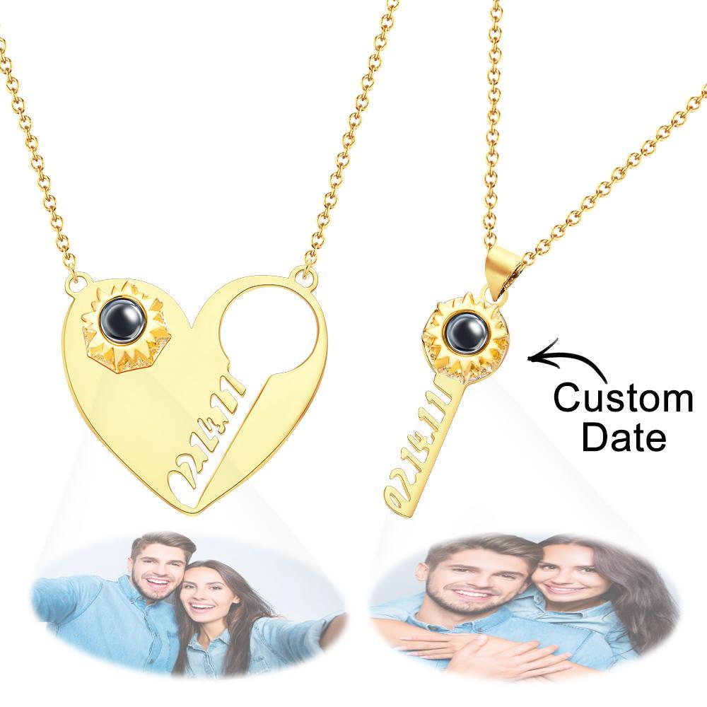 Custom Engraved Projection Necklace Custom Date Key of Heart Couple Gifts - NameNecklace