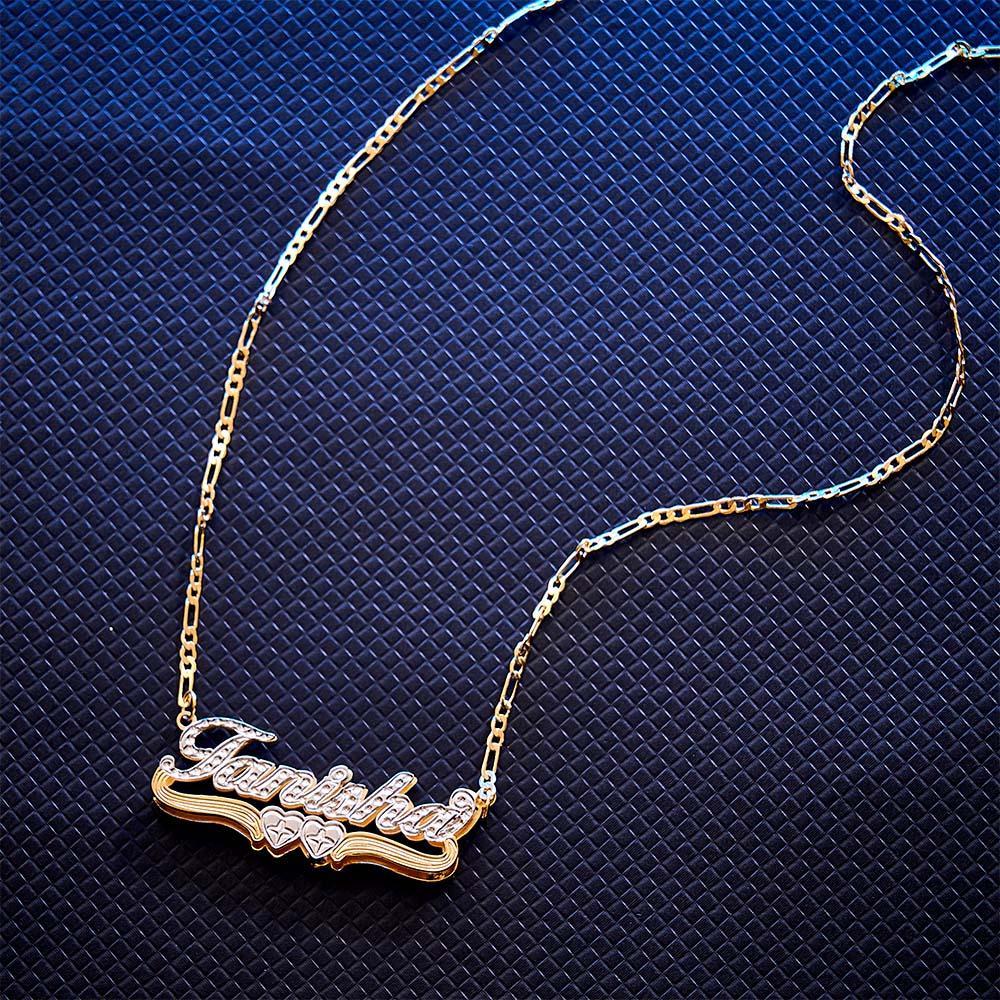 Personalized Hip Hop Name Necklace Double Hearts Decor Necklace Gifts for Men - NameNecklace