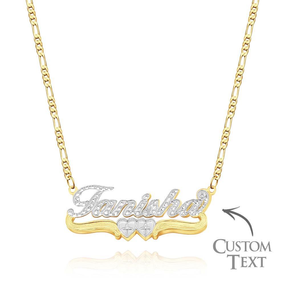 Personalized Hip Hop Name Necklace Double Hearts Decor Necklace Gifts for Men - NameNecklace