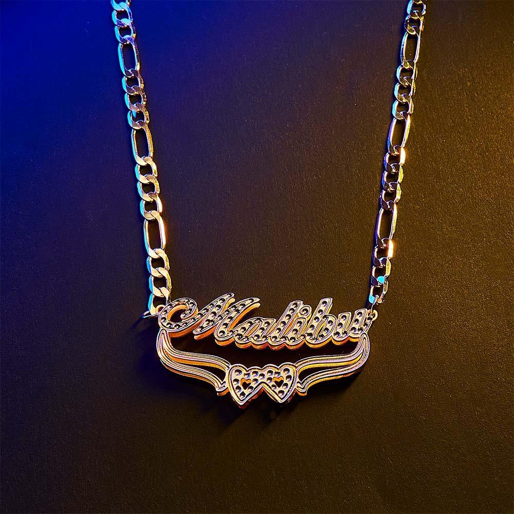 Personalized Hip Hop Name Necklace Double Heart Necklace Fashion Jewelry Gifts for Men - NameNecklace