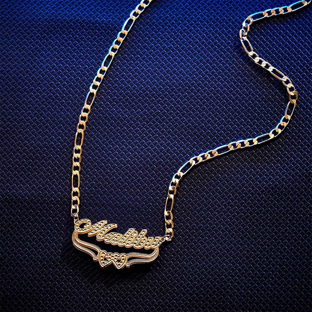 Personalized Hip Hop Name Necklace Double Heart Necklace Fashion Jewelry Gifts for Men - NameNecklace
