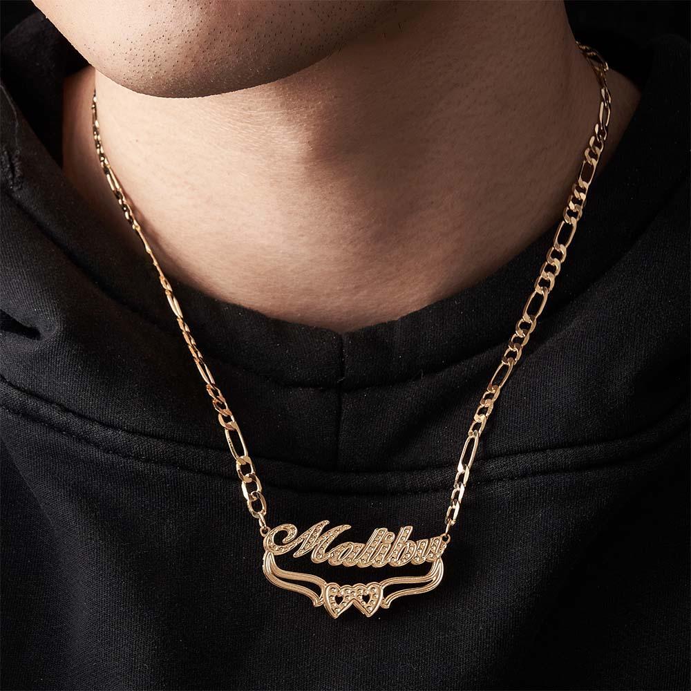 Personalized Hip Hop Name Necklace Double Heart Necklace Fashion Jewelry Gifts for Men - NameNecklace