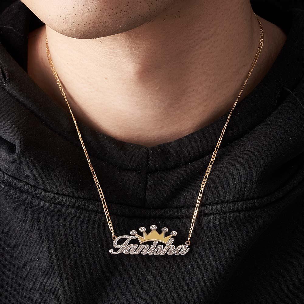 Personalized Hip Hop Name Necklace With Crown Metal Necklace Gifts for Men - NameNecklace