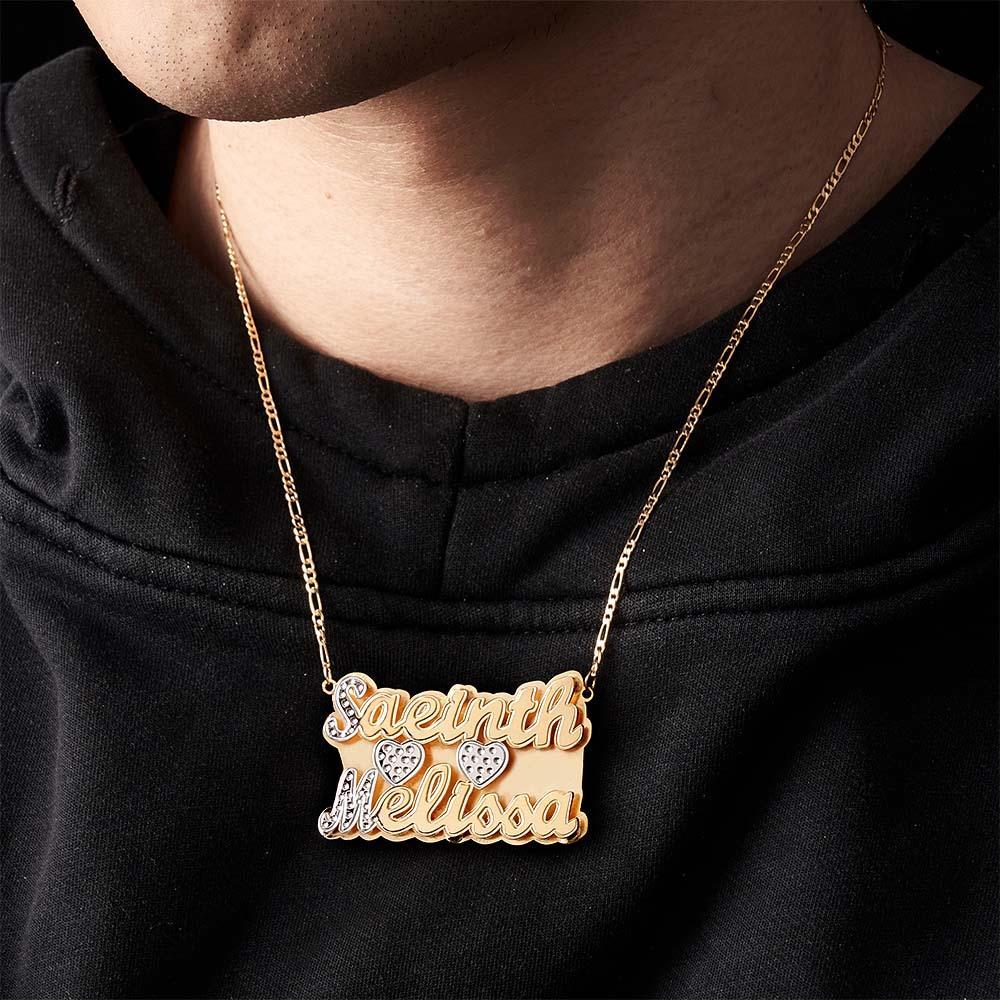 Personalized Two Lines Name Necklace Hip Hop Metal Jewelry Necklace Gifts for Men - NameNecklace
