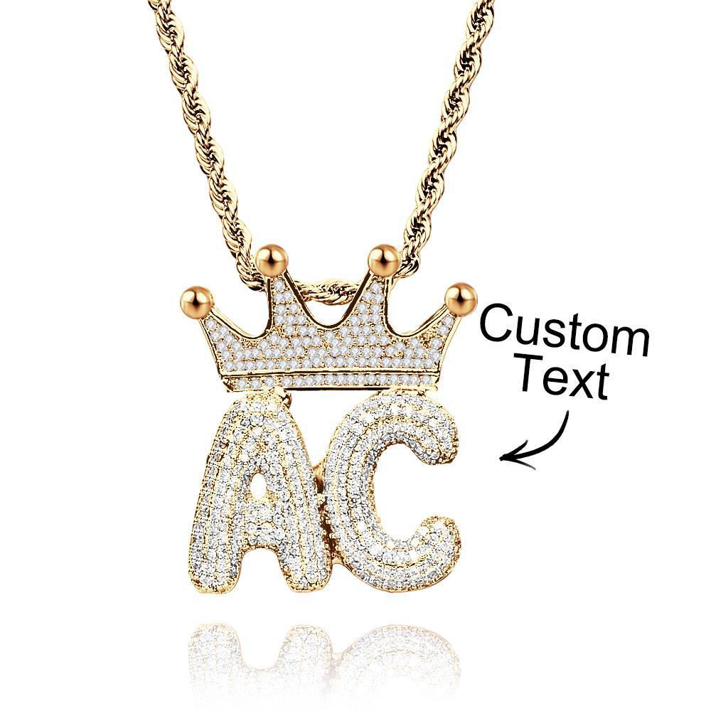Custom Name Necklace With Crown Trendy Letter Chain Hip Hop Necklace For Men - NameNecklace