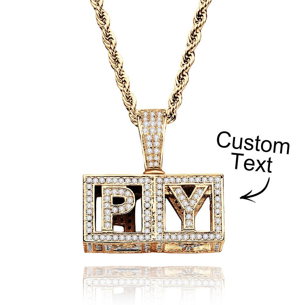 Custom Name Necklace Block Cube Letter Chain Hip Hop Necklace For Men - NameNecklace