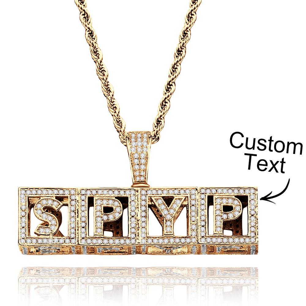 Custom Name Necklace Block Cube Letter Chain Hip Hop Necklace For Men - NameNecklace