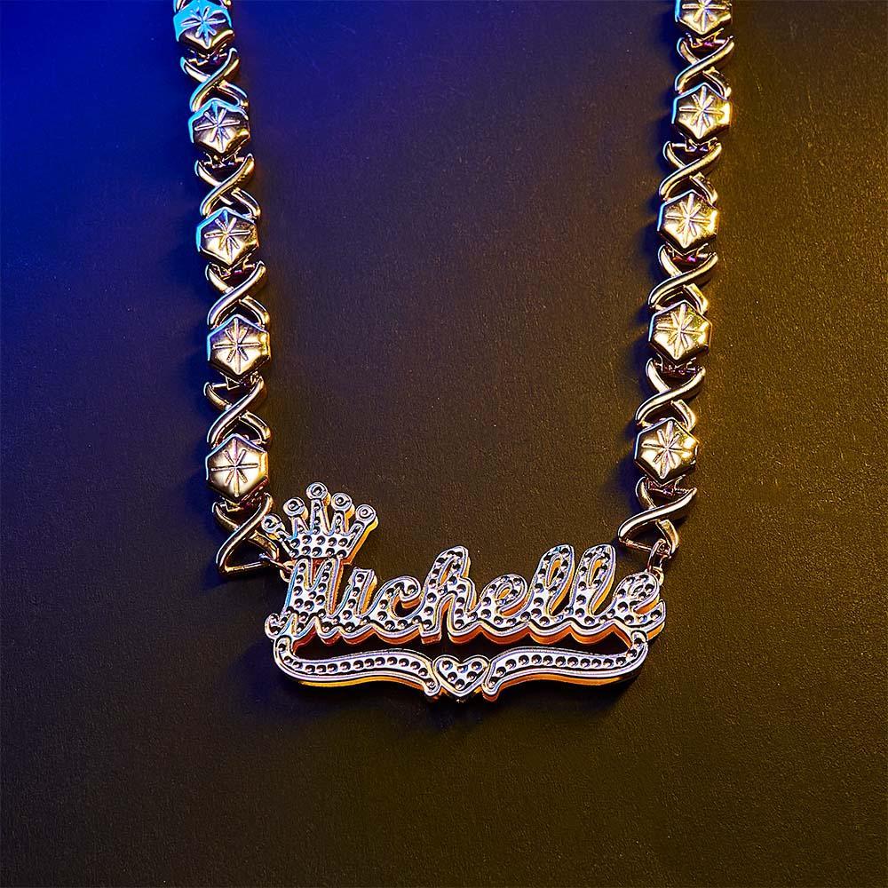 Personalized Hip Hop Name Necklace With Crown Bling Metal Necklace Gifts for Men - NameNecklace