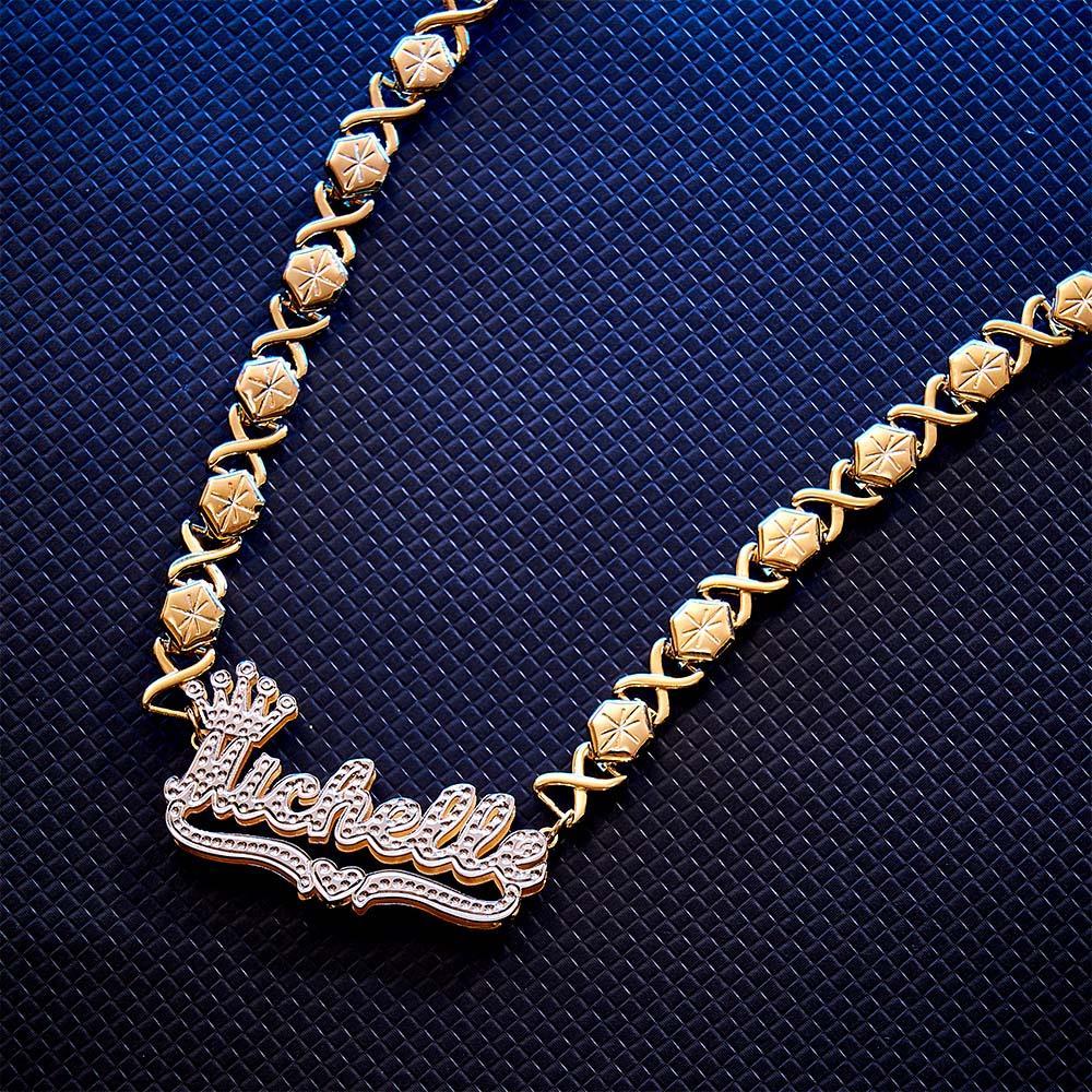 Personalized Hip Hop Name Necklace With Crown Bling Metal Necklace Gifts for Men - NameNecklace