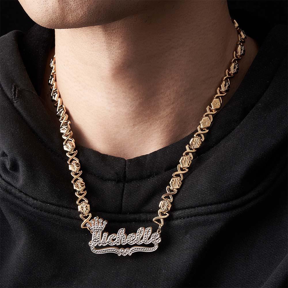 Personalized Hip Hop Name Necklace With Crown Bling Metal Necklace Gifts for Men - NameNecklace