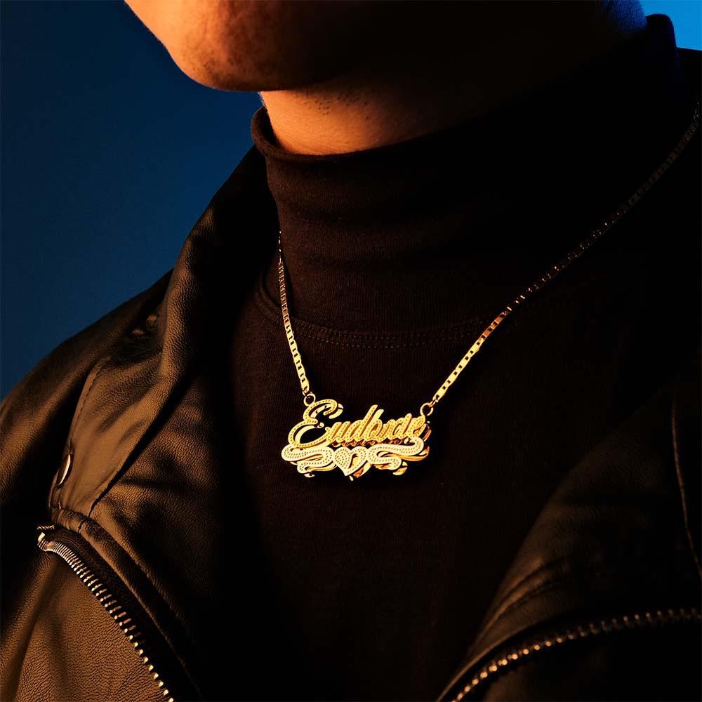 Personalized Name Necklace Fashion Love Heart Decor Necklace Gifts for Men - NameNecklace