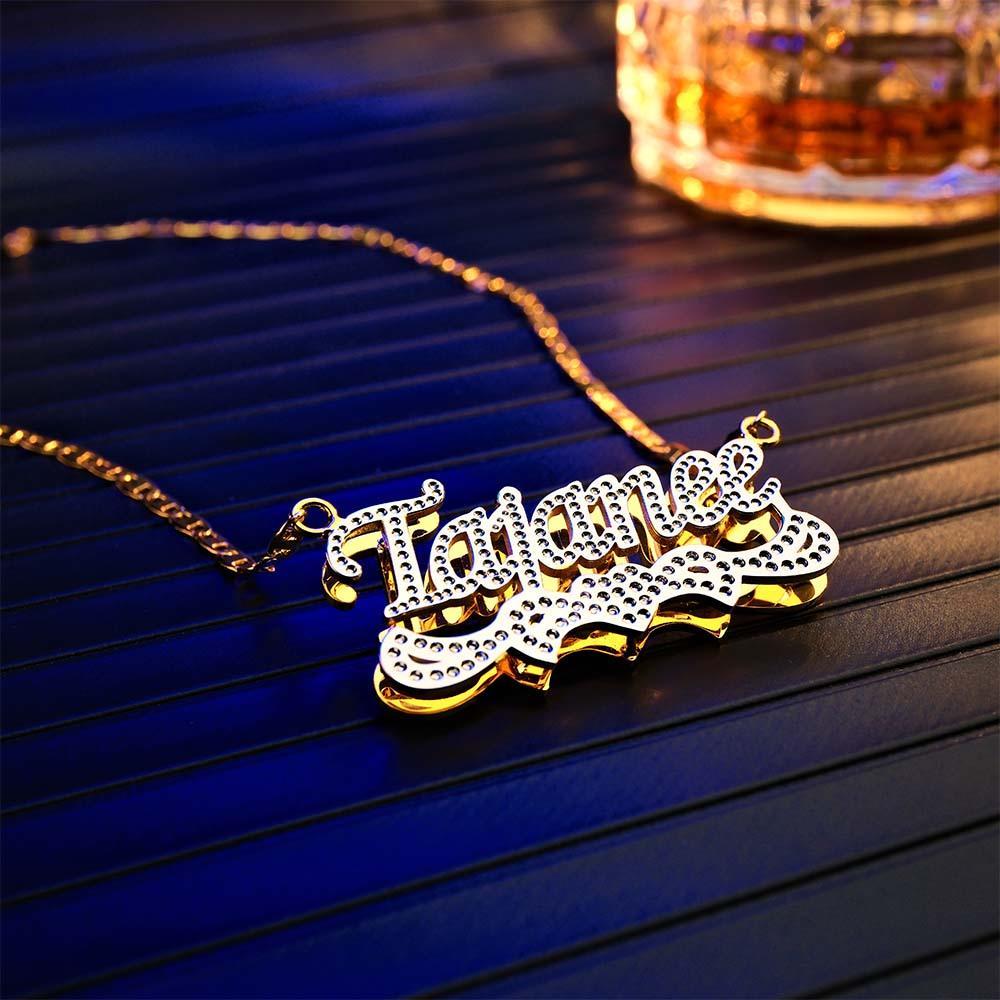 Personalized Name Necklace Bling Metal Heart Decor Necklace Gifts for Men - NameNecklace