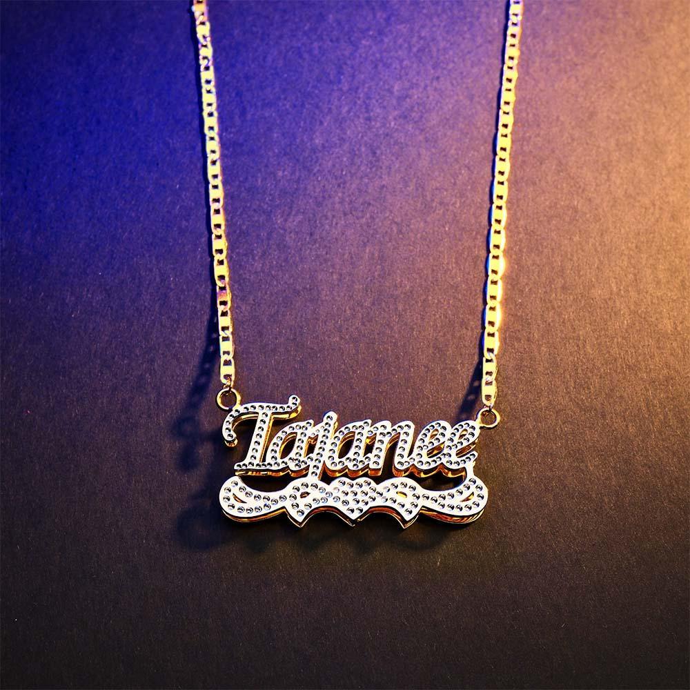Personalized Name Necklace Bling Metal Heart Decor Necklace Gifts for Men - NameNecklace