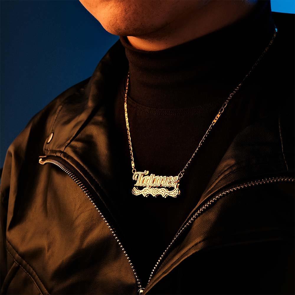Personalized Name Necklace Bling Metal Heart Decor Necklace Gifts for Men - NameNecklace