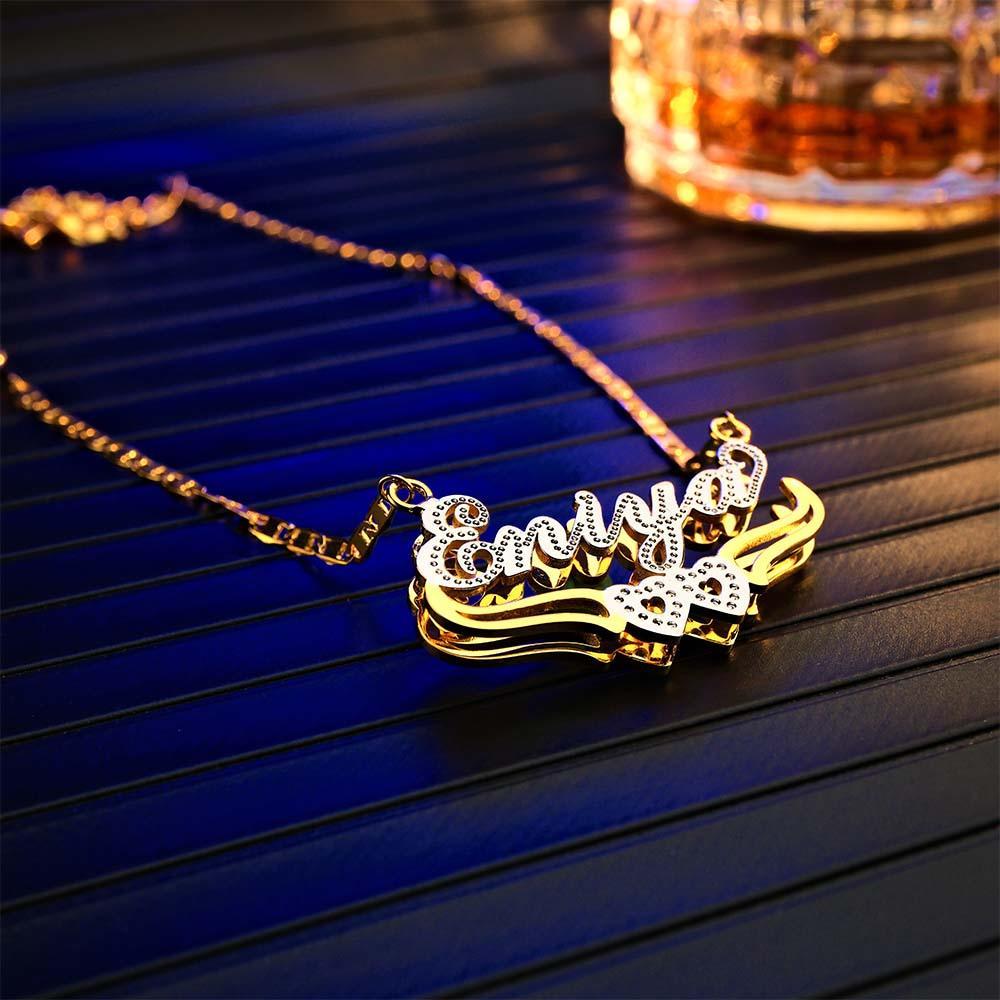 Personalized Name Necklace Double Heart Trendy Necklace Gifts for Men - NameNecklace