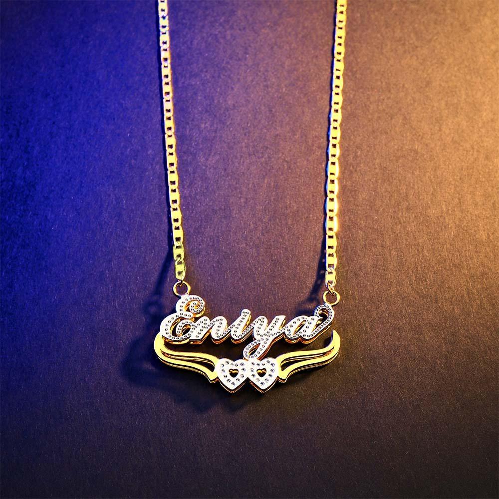 Personalized Name Necklace Double Heart Trendy Necklace Gifts for Men - NameNecklace
