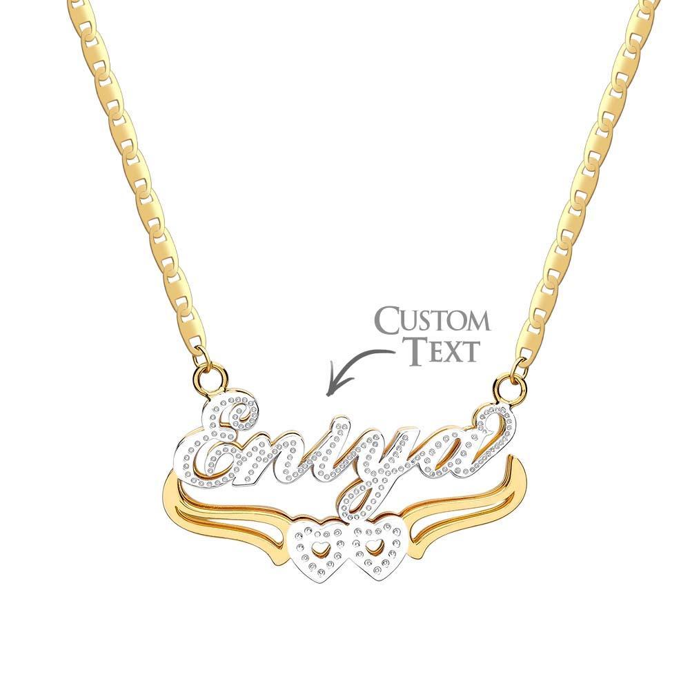 Personalized Name Necklace Double Heart Trendy Necklace Gifts for Men - NameNecklace