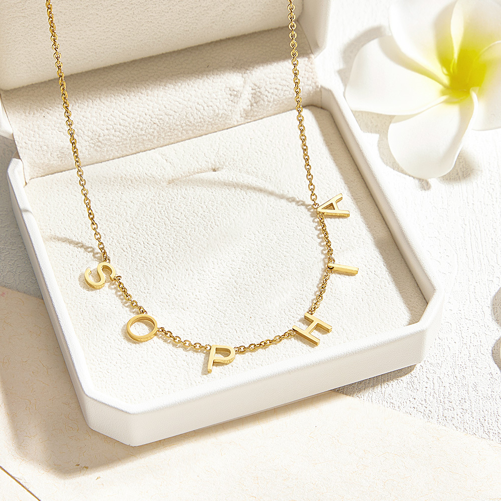 Personalised Initial Name Gold Necklace -Silver Custom Letter Choker- Spaced Letter Necklace - Personalized Gift - Name Jewellery
