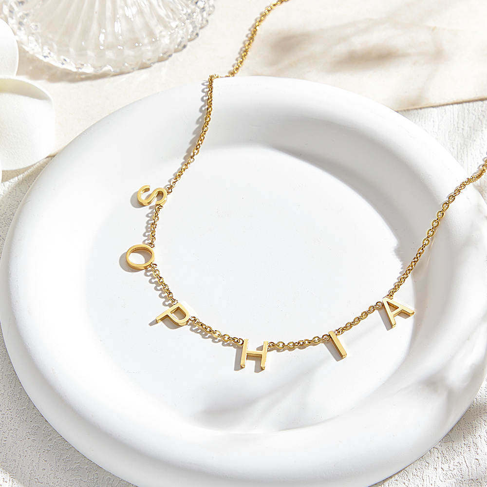 Personalised Initial Name Gold Necklace -Silver Custom Letter Choker- Spaced Letter Necklace - Personalized Gift - Name Jewellery