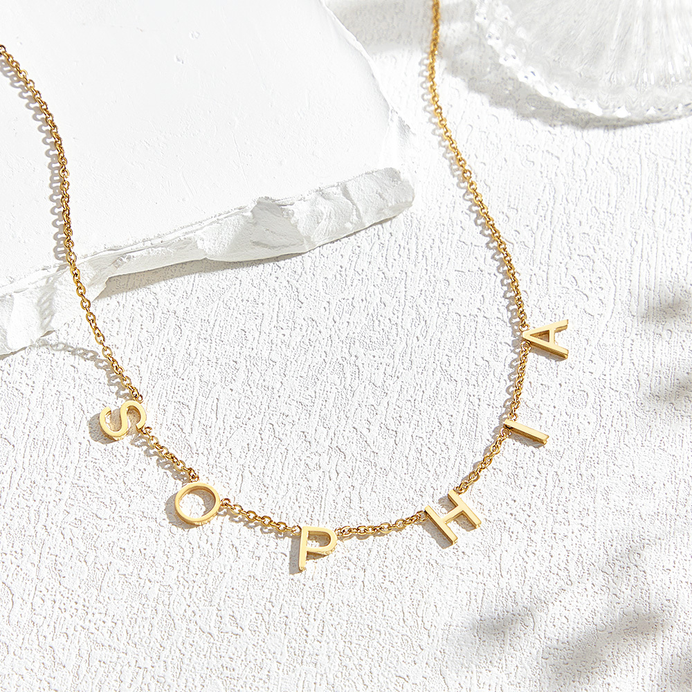 Personalised Initial Name Gold Necklace -Silver Custom Letter Choker- Spaced Letter Necklace - Personalized Gift - Name Jewellery