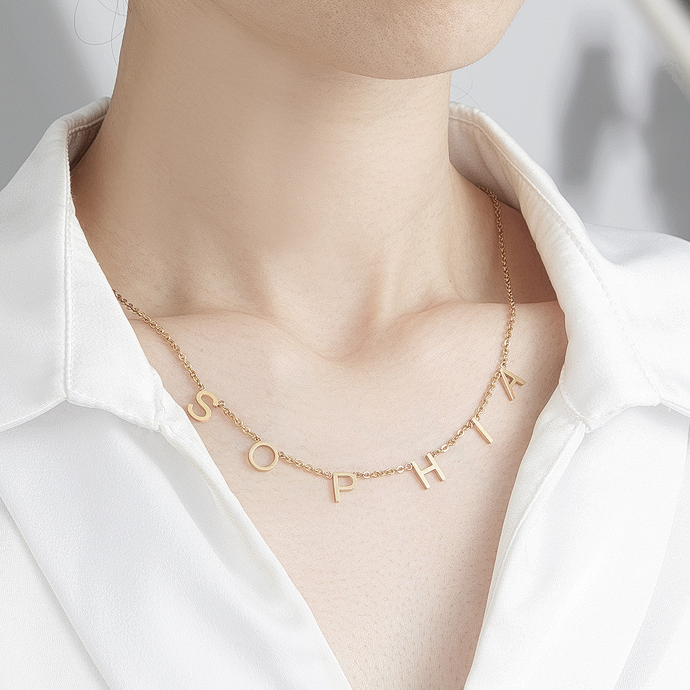 Personalised Initial Name Gold Necklace -Silver Custom Letter Choker- Spaced Letter Necklace - Personalized Gift - Name Jewellery