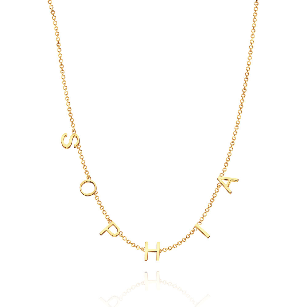 Personalised Initial Name Gold Necklace -Silver Custom Letter Choker- Spaced Letter Necklace - Personalized Gift - Name Jewellery