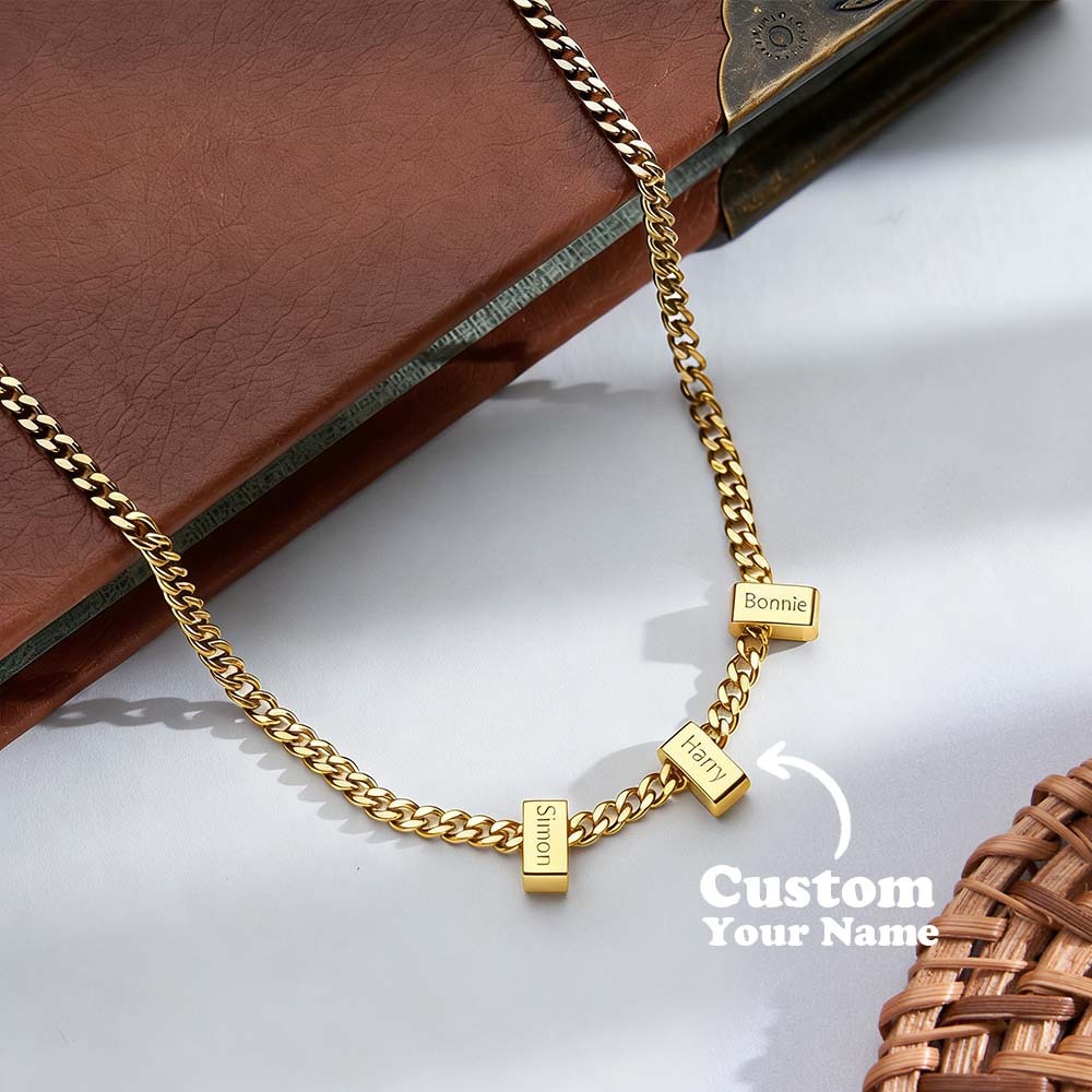 Custom Men Necklace With Family Name, Name Bead Chain Necklace, Personalized Dad Necklace from Daughter, Dad Gift, Valentine’s Day Gifts For Her