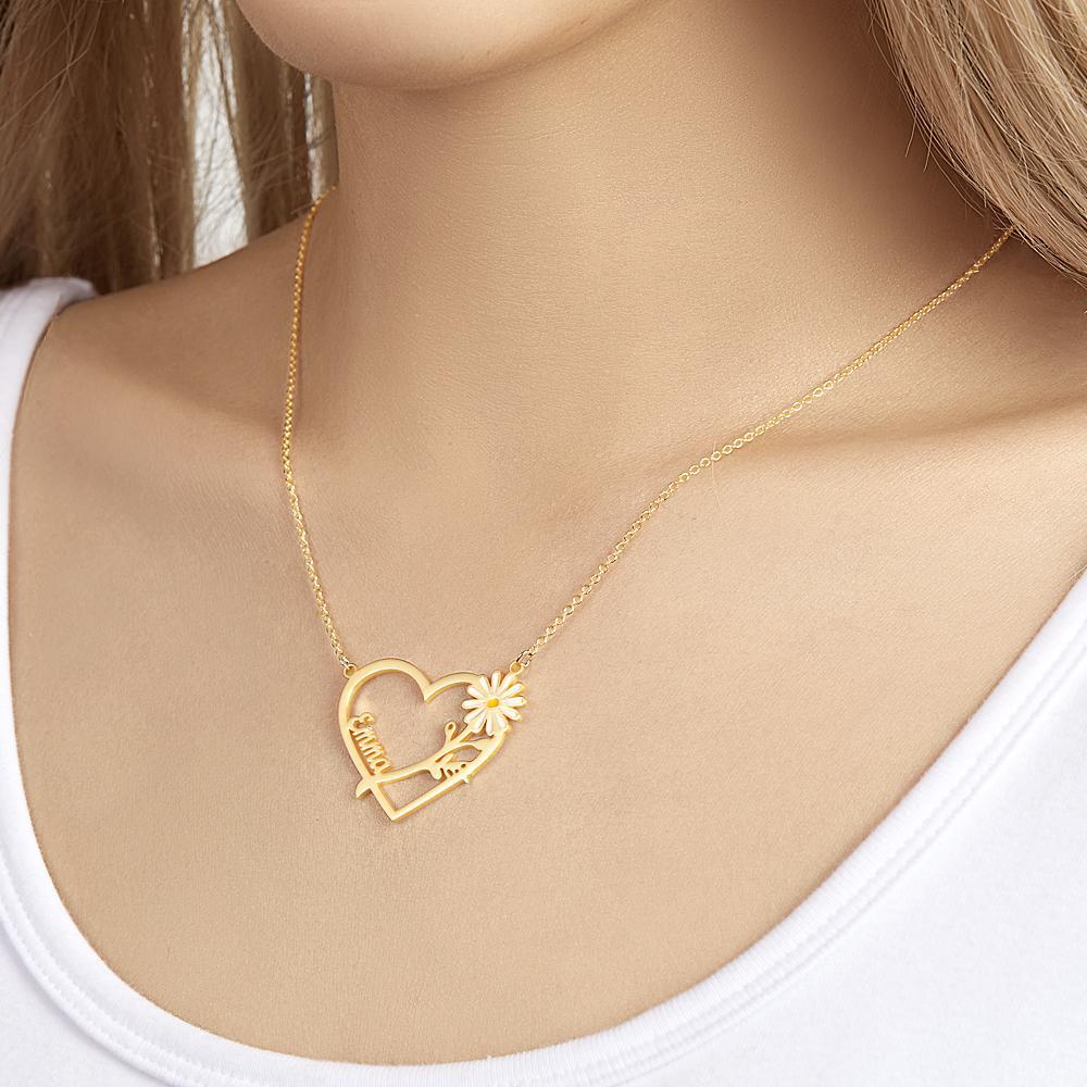 Custom Engraved Necklace Daisy Heart-shaped Name Necklace Gift for Her - NameNecklace