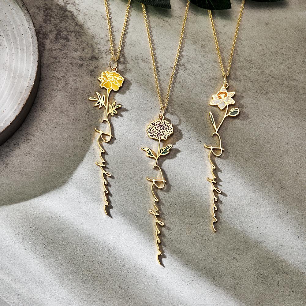 Custom Name Birth Month Colorful Flower Necklace Dainty Floral Pendant Jewelry Birthday Gifts - NameNecklace