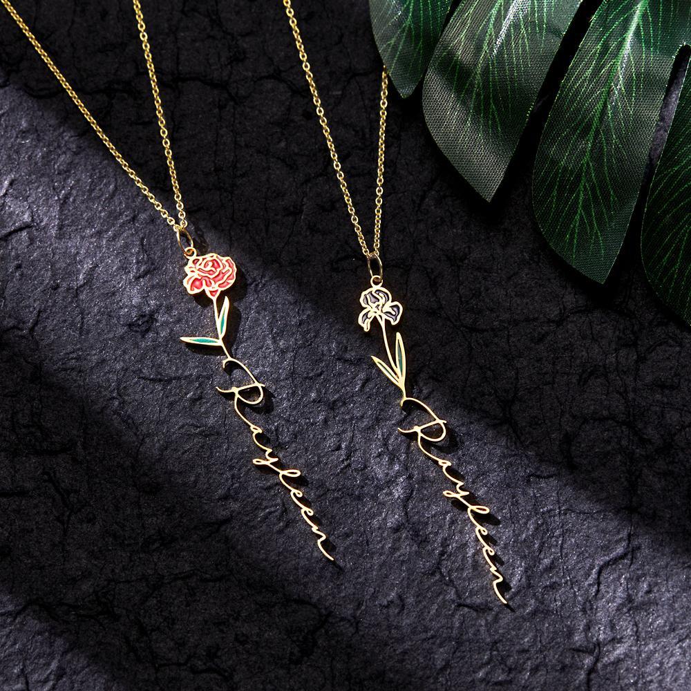Custom Name Birth Month Colorful Flower Necklace Dainty Floral Pendant Jewelry Birthday Gifts - NameNecklace