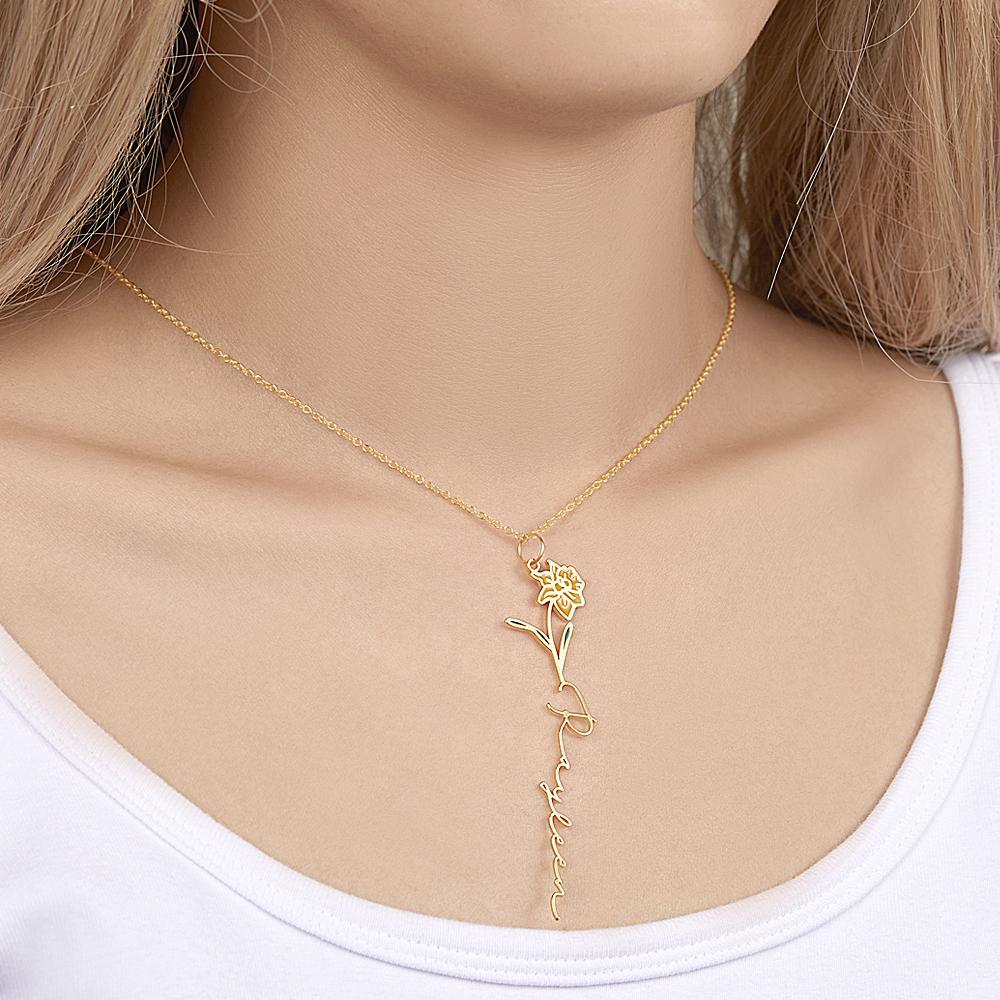 Custom Name Birth Month Colorful Flower Necklace Dainty Floral Pendant Jewelry Birthday Gifts - NameNecklace