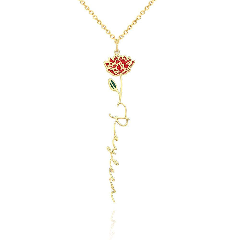 Custom Name Birth Month Colorful Flower Necklace Dainty Floral Pendant Jewelry Birthday Gifts - NameNecklace