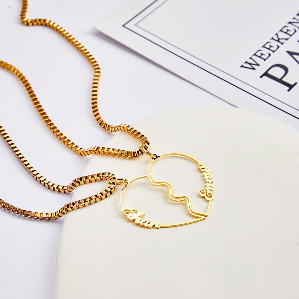 Matching Name Necklace Personalized Romantic Love Heart Couple Necklace - NameNecklace