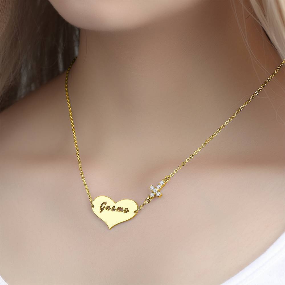 Hollow Letter with Cross Engraved Necklace 14K Gold Plated
