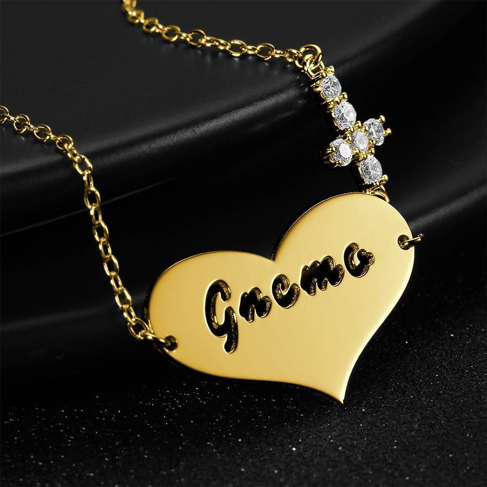 Hollow Letter with Cross Engraved Necklace 14K Gold Plated