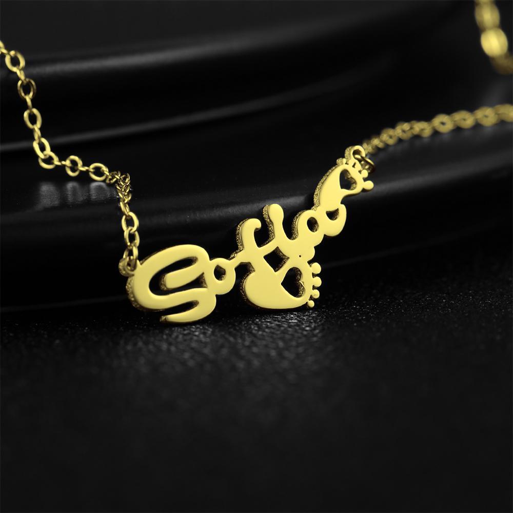 Personalized Name Necklace With Heart Footprint 14K Gold Plated