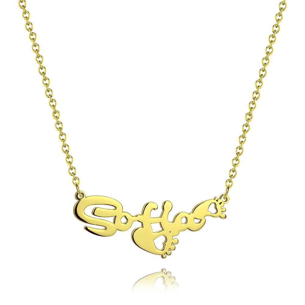 Personalized Name Necklace With Heart Footprint 14K Gold Plated
