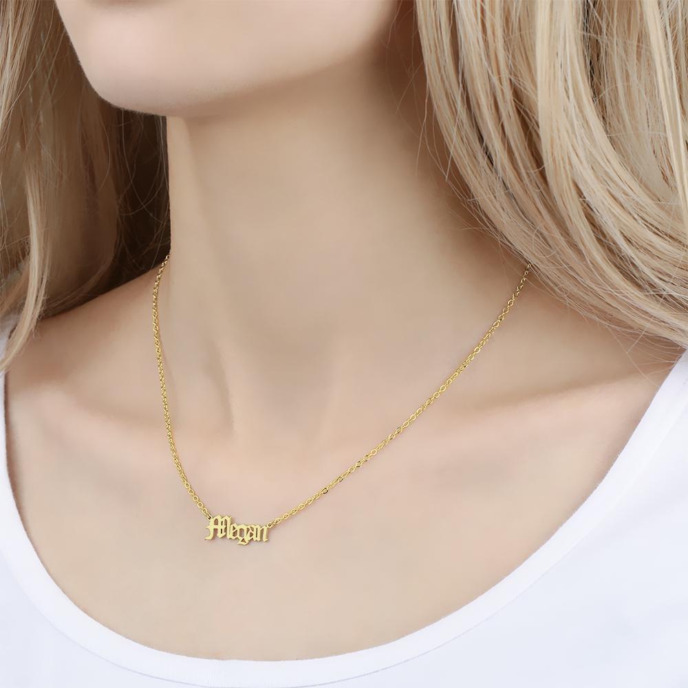 Personalized Old English Name Necklace 14K Gold Plated