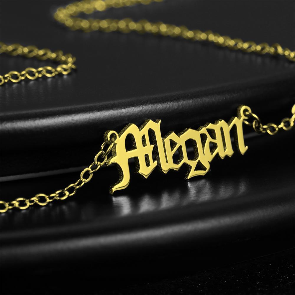 Personalized Old English Name Necklace 14K Gold Plated