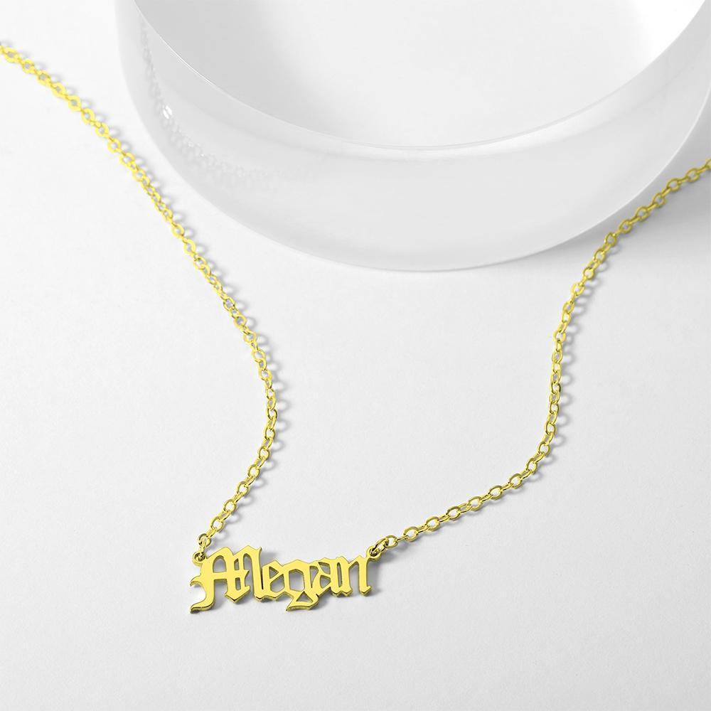 Personalized Old English Name Necklace 14K Gold Plated