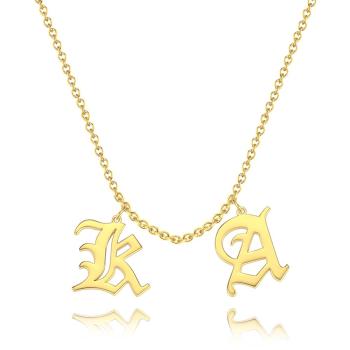 Custom Two Letter Old English Name Necklace 14K Gold Plated