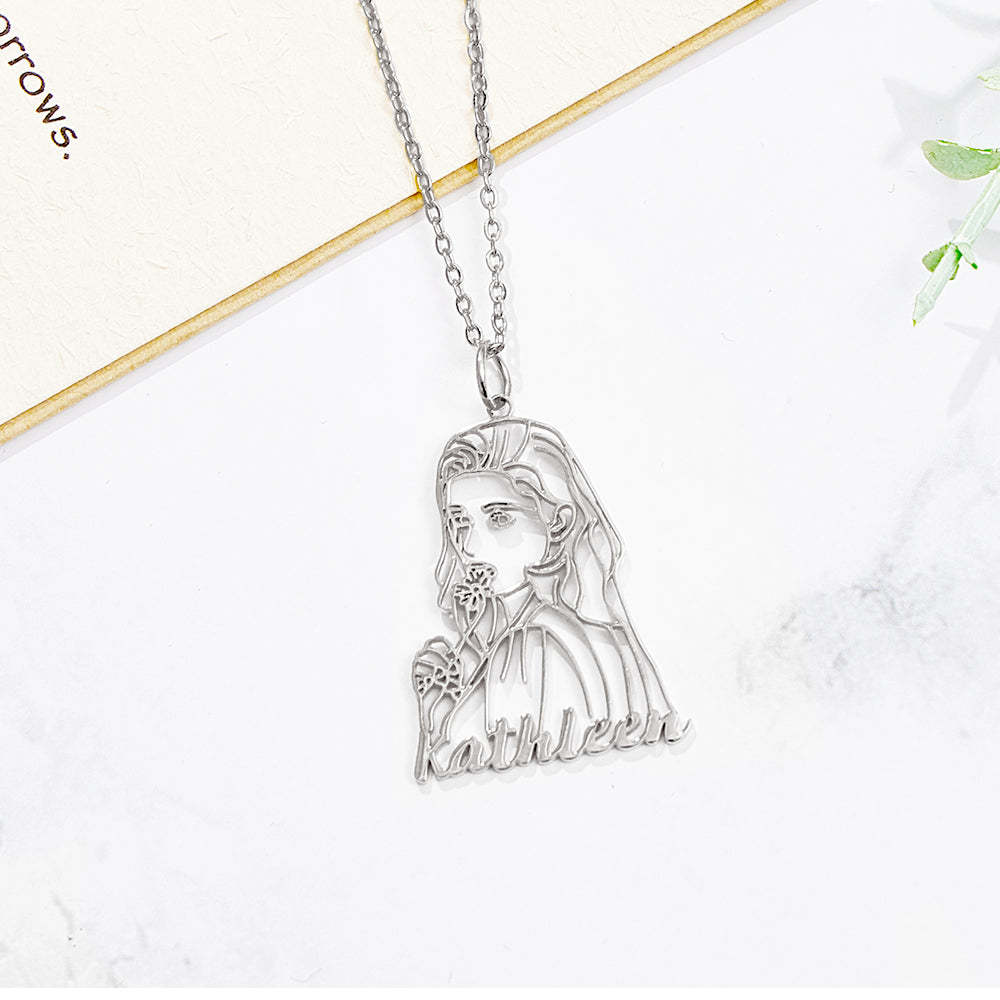 Personalized Name Portrait Line Art Drawing Necklace for Her - NameNecklace