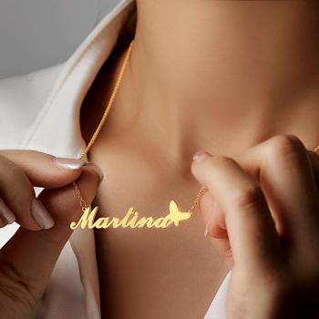 Custom Name Necklace 14K Gold Plated with Cute Butterfly Perfect Gift for Her