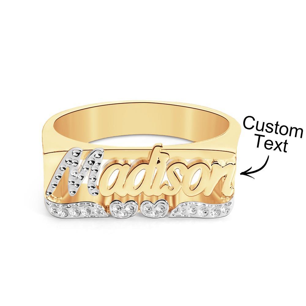 Personalized Hip Hop Name Ring With Double Hearts Initial Ring Jewelry Gift for Men Women - NameNecklace