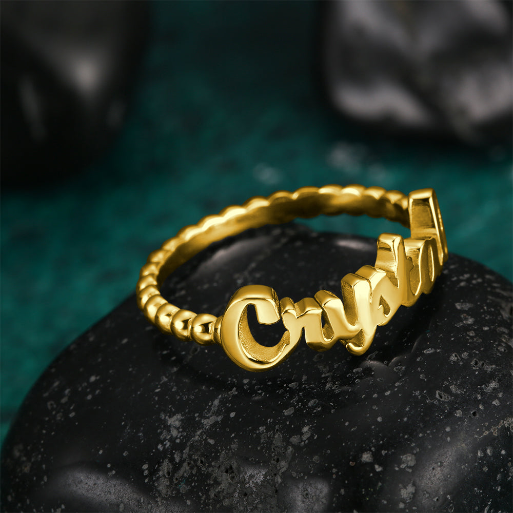 Name Rings for Women Copper 14K Gold Plated