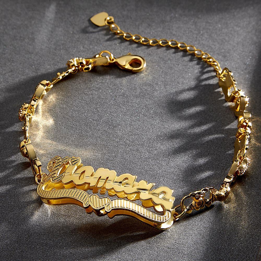 Personalized Hip Hop Name Bracelet Nameplate With Heart Decor Trendy Bracelet Jewelry Gifts For Men - NameNecklace