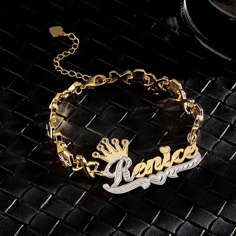 Personalized Hip Hop Name Bracelet With Crown Initial Red Decor Chain Bracelet Jewelry Gifts For Men - NameNecklace