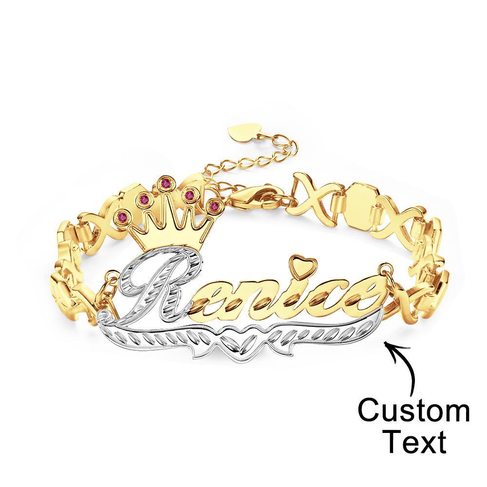 Personalized Hip Hop Name Bracelet With Crown Initial Red Decor Chain Bracelet Jewelry Gifts For Men - NameNecklace