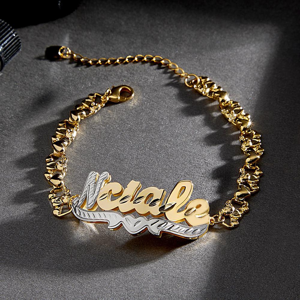 Personalized Hip Hop Name Bracelet Nameplate Love Heart Decor Fashion Bracelet Jewelry Gifts For Men - NameNecklace
